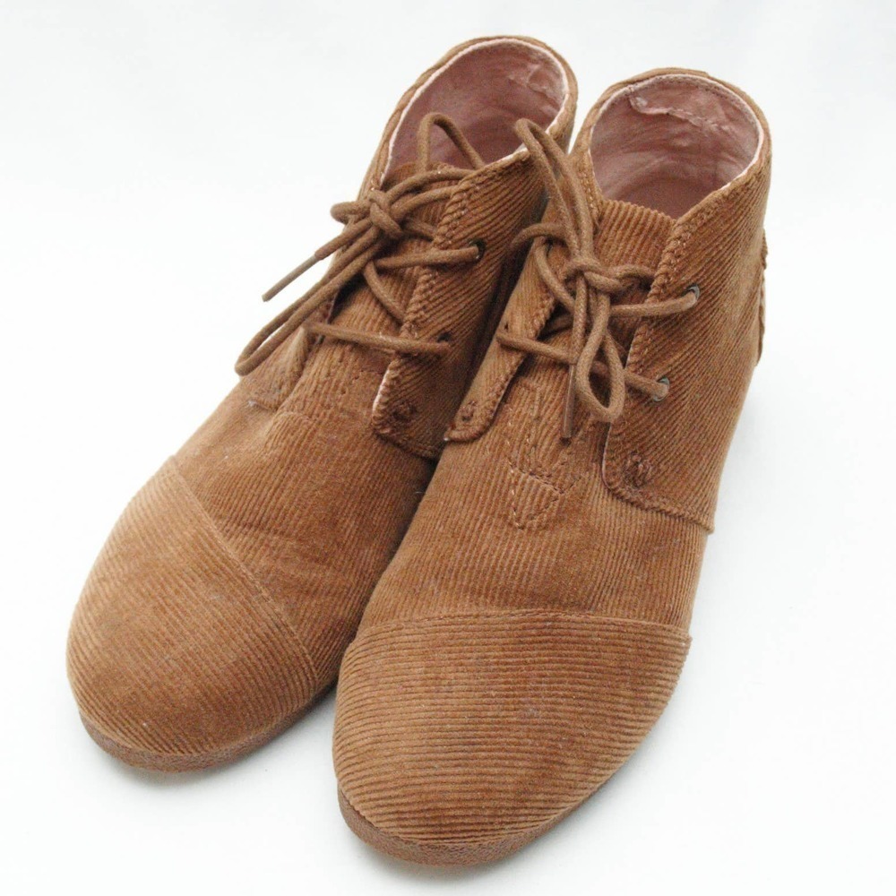 Toms Girls Corduroy Desert Suede Lace-up Wedge Bootie